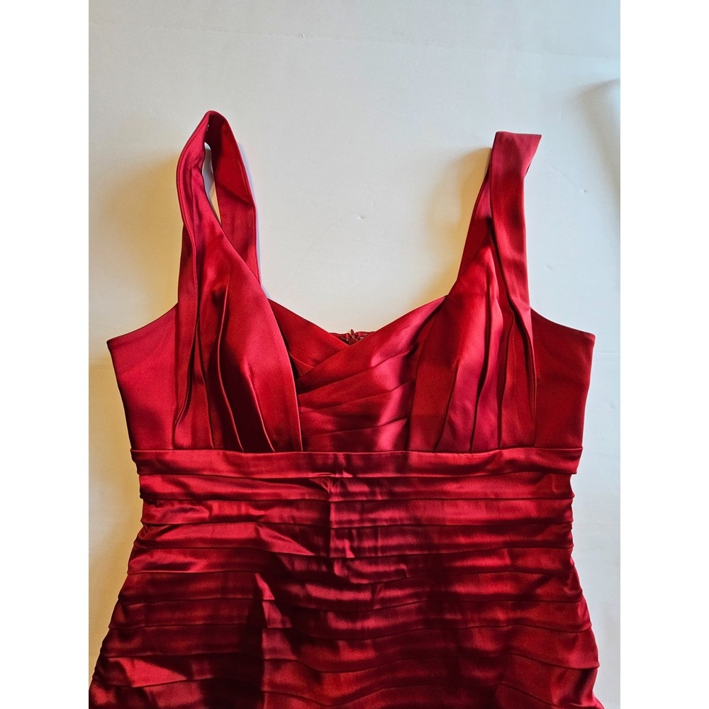 Calvin Klein SIZE 8 Dress Satin Rouge Red Short Tiered Holiday Sleeveless - Picture 3 of 10
